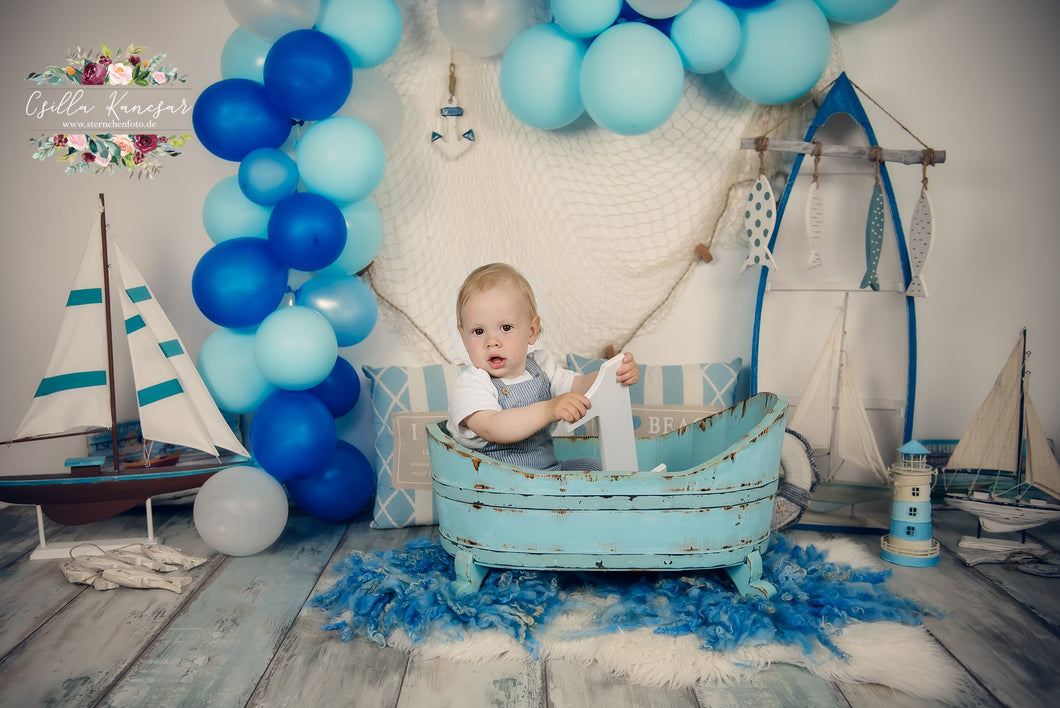Kate Fondo de marinero Globos azules Velero cumpleaños diseñado por Csilla Kancsar
