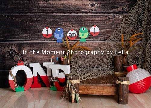 Katebackdrop£ºKate 1st Birthday Go Fishing Wooden Backdrop for Photography Designed By Leila Steffens